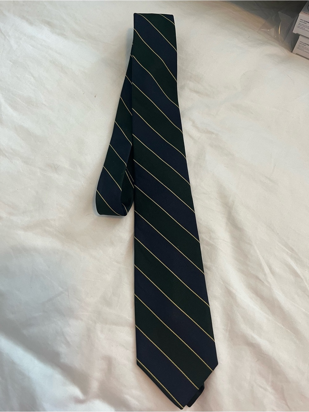 100% silk Navy and Forest Green Diagonal Stripe Men's Tie